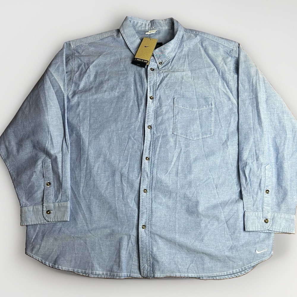 Nike Life Button-Down Shirt Mens 3XL Blue Chambray Denim Long-Sleeve Oxford OCBD